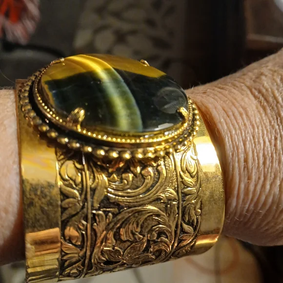 Gold and Green Statement Cuff Bracelet - Picture 2 of 2